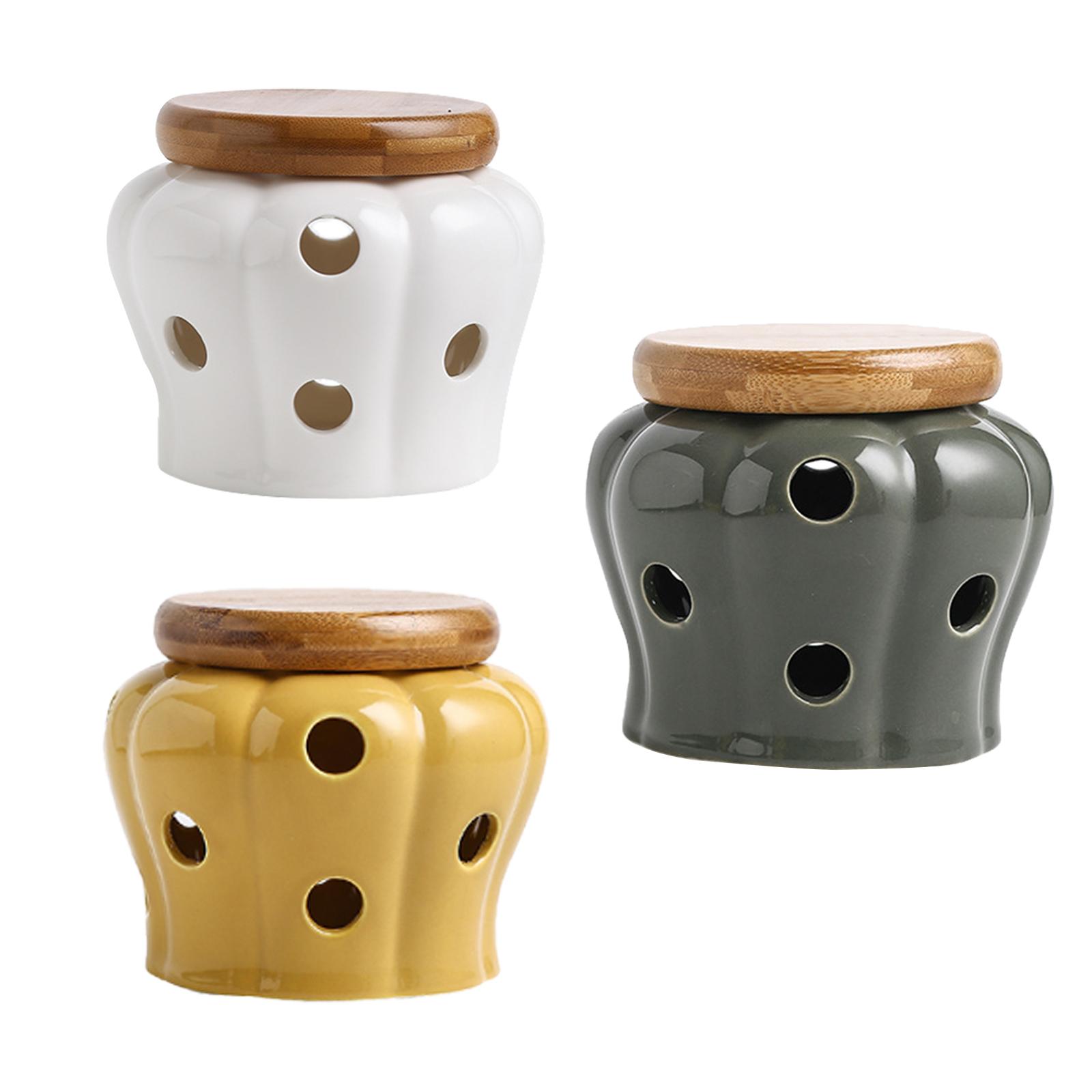 Food Storage Jars With Wooden Lids - Contenitore per aglio in ceramica con