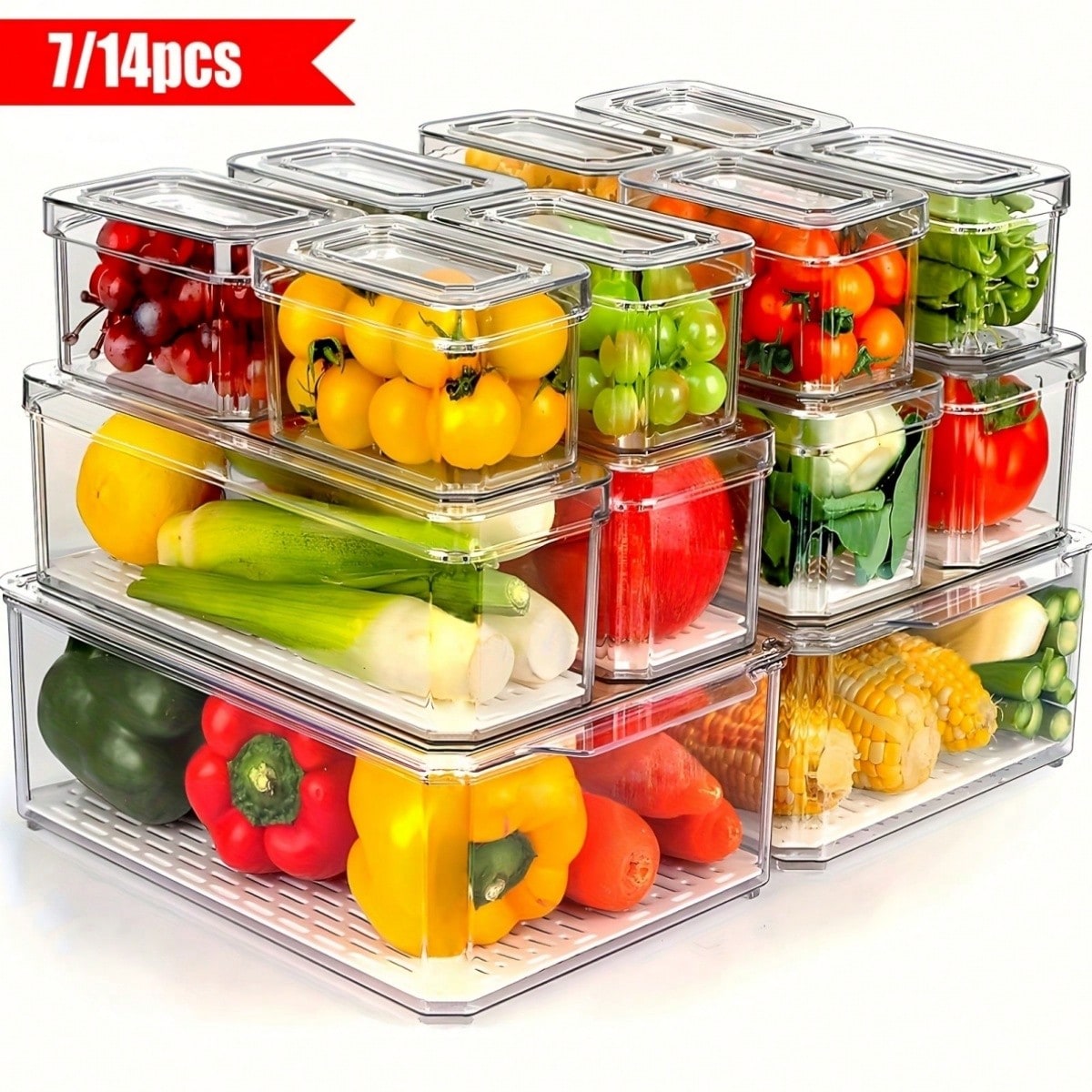 Food Storage Vegetables - Set di 7/14 Contenitori Impilabili per