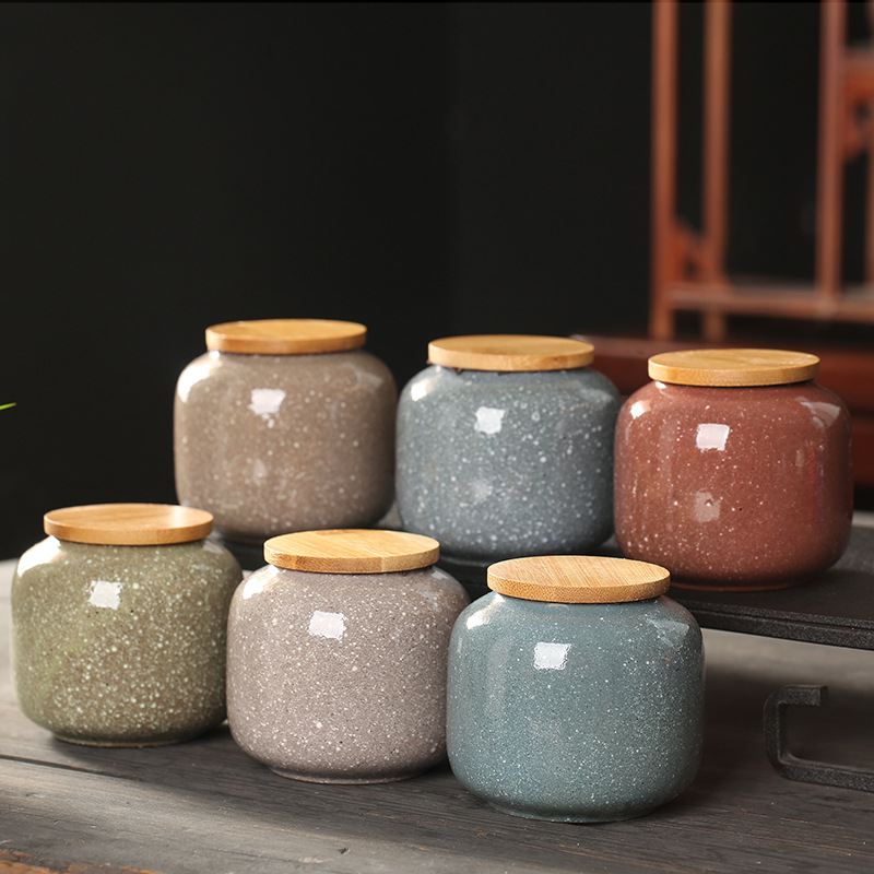 Food Storage Jars With Wooden Lids - Mini barattolo in ceramica con coperchio