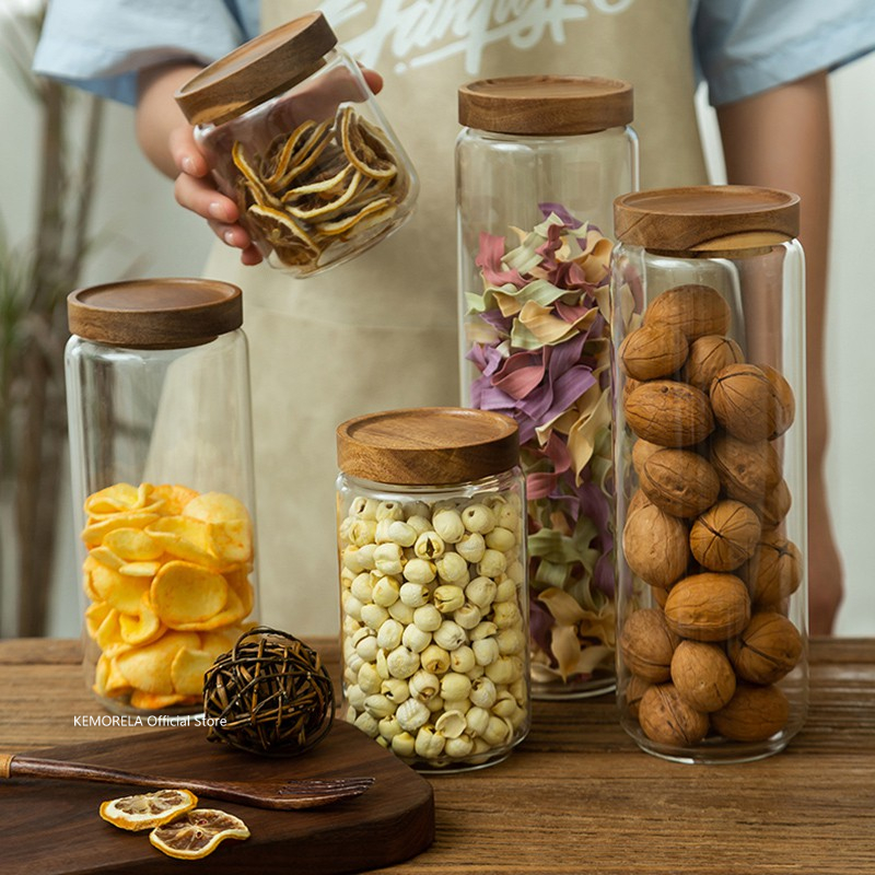 Food Storage Jars With Wooden Lids - Coperchio in legno Contenitore ermetico in