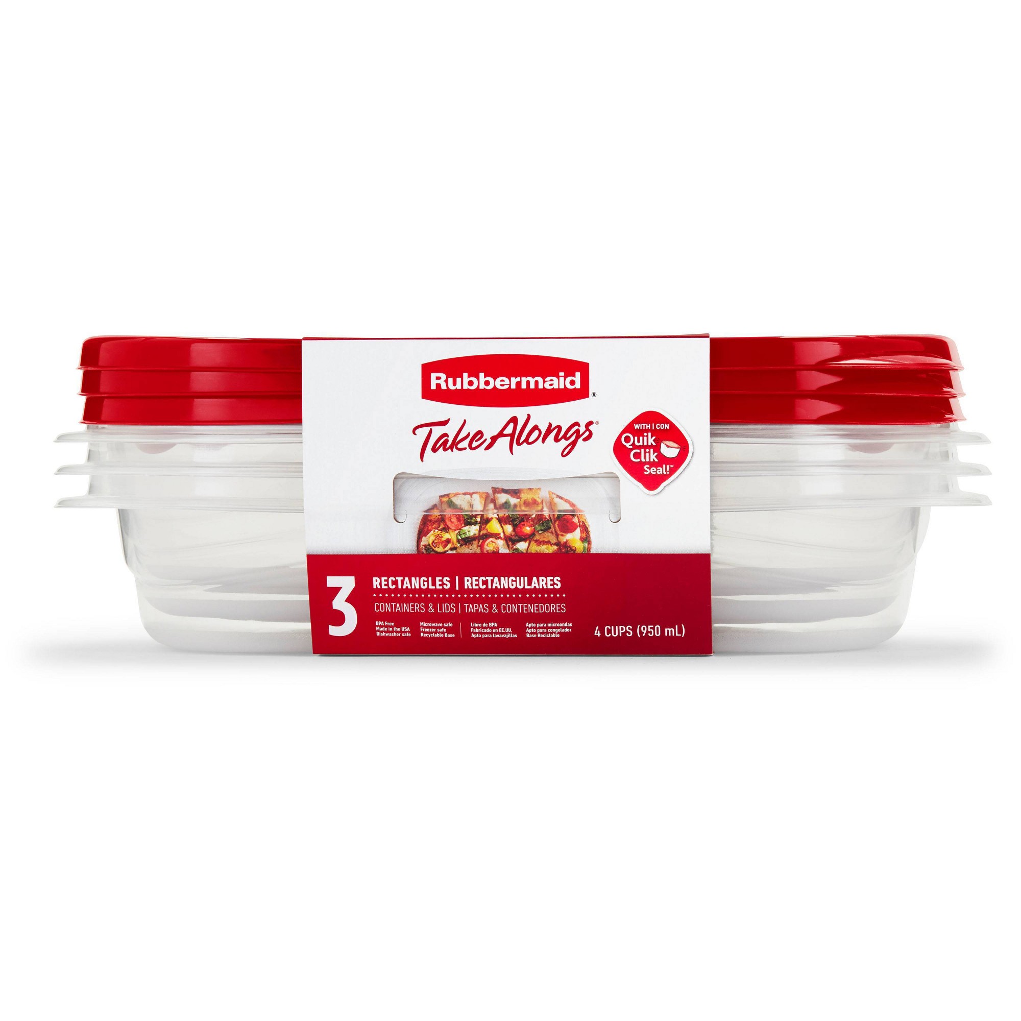 Food Storage Prep Containers - 3 contenitori rettangolari rossi per alimenti